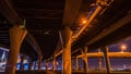 SAINT-PETERSBURG, RUSSIA - november 21, 2018: Time lapse evening highway, western high-speed diameter at sunset. Blurry cars on lo