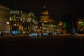 Saint Petersburg, RUSSIA - November 22, 2012: View of St. Petersburg. Saint Isaac`s Cathedral from Palace Square in night Royalty Free Stock Photo