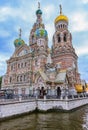 Ornate exterior of Church of Savior on Spilled Blood or Cathedral of Resurrection of Christ in Saint Petersburg, Russia at sunset Royalty Free Stock Photo