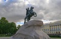 Saint-Petersburg - Russia October 4, 2022: Peter I monument against blue cloudy sky on a Senate square. Catherine the Royalty Free Stock Photo