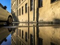 Saint-Petersburg, Russia. Old city landcape. Old house reflection in puddle Royalty Free Stock Photo