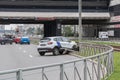 Saint Petersburg, Russia, September 2020: accident of a carsharing car Renault captur, a total accident of a white car that flew o
