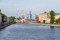 Fontanka river embankment with the Staro-Kalinkin bridge and the Admiralty Shipyard in Saint Petersburg, Russia