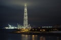 Saint Petersburg, Russia, September 2020: Lakhta center Skyscraper, head office and headquarters of Gazprom Corporation, night vie