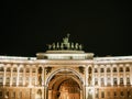 Saint-Petersburg, Russia, 03 September 2020: Night view of the 'Chariot of Glory' Monument on General Staff Building.