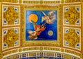Ornate frescoes of icons and golden relief on the ceiling of Saint Isaac`s Russian Orthodox Cathedral in Saint Petersburg, Russia Royalty Free Stock Photo