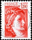 Saint Petersburg, Russia - September 27, 2020: Postage stamp issued in the France with the image of the Sabine, circa 1977