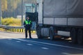 SAINT-PETERSBURG, RUSSIA - SEPTEMBER, 2018: smiling road policeman