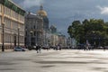 SAINT PETERSBURG, RUSSIA - SEPTEMBER 17, 2019: Square near Hermitage Museum.Street traffic in historic part of city in St.