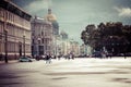 SAINT PETERSBURG, RUSSIA - SEPTEMBER 17, 2019: Square near Hermitage Museum.Street traffic in historic part of city in St.