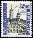 Saint Petersburg, Russia - September 18, 2020: Postage stamp issued in Belgium with the image of the City Hall and Belfry, Mons -