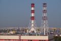 View of the Yugo-Zapadnaya CHPP - a modern power plant with high standards of environmental protection. Building, chimney, bright