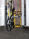 SAINT-PETERSBURG, RUSSIA:Sports equipment. TRX function loops in the sport club Worldclass at October 02. 2018 Royalty Free Stock Photo