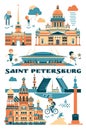 Saint-Petersburg, Russia. Vector illustration of city sights