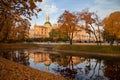 Saint Petersburg, Russia - View at Mikhailovsky castle from the Michael Garden (Mikhaylovskiy Sad) at sunset