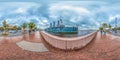 Saint-Petersburg - 2018: Russian cruiser Aurora. White nights. Blue sky. 3D spherical panorama with 360 viewing angle. Ready for v