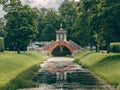 Chinoiserie-style cross bridge with gazebo in Alexander Park