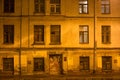 Old shabby building at night in the center Saint Petersburg between 1924 and 1991 named Leningrad. Royalty Free Stock Photo