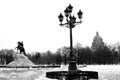 Saint-Petersburg in winter. Monument to Peter First and Saint Isaaks cathedral. Royalty Free Stock Photo