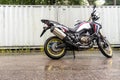 Saint-Petesburg, Russia - 28 july 2020: Honda motorcycle Africa Twin on the rainy street