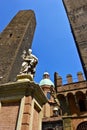 Saint Petronius Statue near Two Towers in Bologna