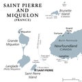 Saint Pierre and Miquelon, overseas collectivity of France, gray map Royalty Free Stock Photo