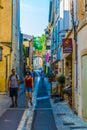 SAINT REMY EN PROVENCE, JUNE 21, FRANCE 2017: View of a narrow street in Saint Remy en Provence, France Royalty Free Stock Photo