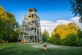 Saint Rigaud mountain and his observation tower, Le Beaujolais, France Royalty Free Stock Photo