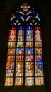 Saint-Sauveur cathedral, colourful vitrail details Royalty Free Stock Photo