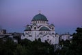 Saint Sava temple and beautiful purple sky at twilight , Belgrade