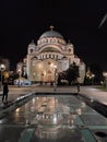 Saint Sava Temple Belgrade Serbia at night reflection Royalty Free Stock Photo