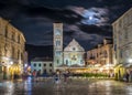 Saint Stephen Cathedral on the central square of the town of Hvar, Croatia at moon night