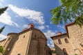 In Saint Stephen Holy Monastery courtyard the visitors face the entrance of the new Athonite style Catholicon Royalty Free Stock Photo