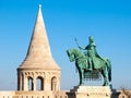 Saint Stephen I mounted statue- the first king of Hungary at Fisherman`s Bastion in Budapest Royalty Free Stock Photo