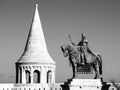 Saint Stephen I mounted statue- the first king of Hungary at Fisherman`s Bastion in Budapest Royalty Free Stock Photo