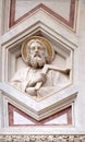 Saint Thomas the Apostle, relief on the facade of Basilica of Santa Croce in Florence Royalty Free Stock Photo