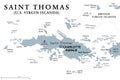 Saint Thomas, United States Virgin Islands, gray political map Royalty Free Stock Photo