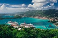 Saint Thomas / US Virgin Islands - October 31.2007: Aerial view of the Charlotte Amalie port with cruise ships docked. Royalty Free Stock Photo