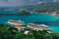 Saint Thomas / US Virgin Islands - October 31.2007: Aerial view of the Charlotte Amalie port with cruise ships docked. Royalty Free Stock Photo