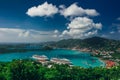 Saint Thomas / US Virgin Islands - October 31.2007: Aerial view of the Charlotte Amalie port with cruise ships docked. Royalty Free Stock Photo