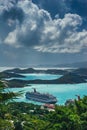 Saint Thomas / US Virgin Islands - October 31.2007: Aerial view of the Charlotte Amalie port with cruise ships docked. Royalty Free Stock Photo