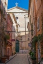 Saint Trope church narrow street Royalty Free Stock Photo