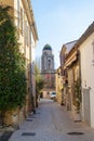 Saint Trope tower narrow street with plants