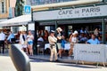 Saint-Tropez, France - September 22, 2018: Street in the old part of the city full of tourists and policeman