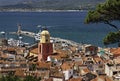 Saint Tropez, look on Gulf of St Tropez with parish church, Cote d'Azur, Southern France