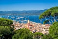 Saint-Tropez old town and yacht marina view from fortress on the hill. Royalty Free Stock Photo