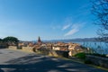 Saint Tropez view from above with bench on the side of the hill