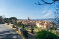 Saint Tropez view from above with bench on the side of the hill