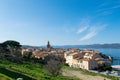 Saint Tropez view from above with bench on the side of the hill