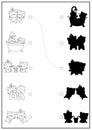 Saint Valentine black and white shadow matching activity with cats. Love holiday puzzle with kawaii animals. Find correct Royalty Free Stock Photo